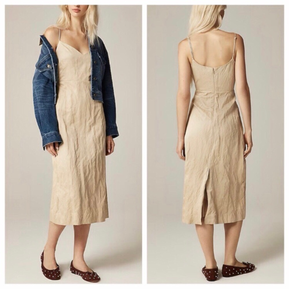 $238 NWOT J.Crew Natasha Khaki Memory Poplin V-neck Midi Sleeveless Dress Size 6